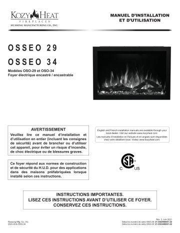 Kozyheat Osseo Insert/Built In Electric Fireplace Manuel du propriétaire | Fixfr