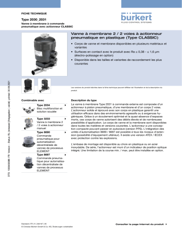 2030 | Burkert 2031 2/2-way diaphragm valve Fiche technique | Fixfr