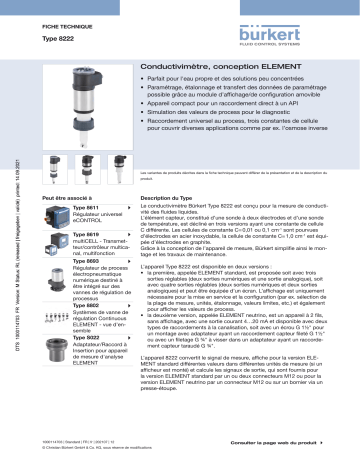 Burkert 8222 Conductivity meter Fiche technique | Fixfr