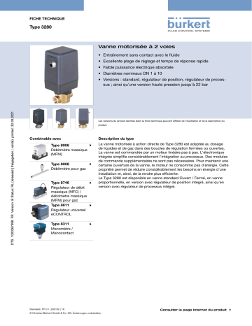 Burkert 3280 2-way motor valve Fiche technique | Fixfr