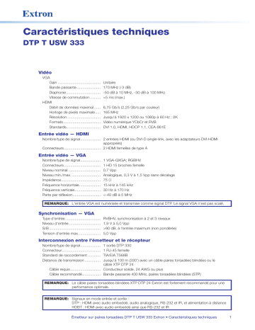 Extron DTP T USW 333 spécification | Fixfr