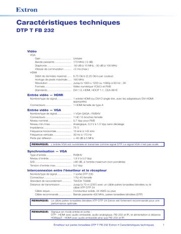 Extron DTP T FB 232 spécification | Fixfr