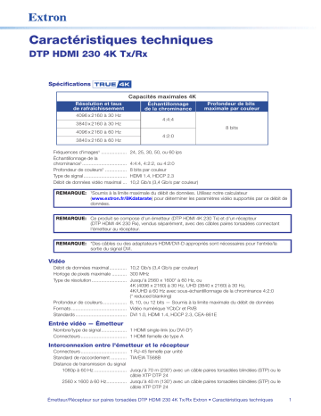 DTP HDMI 4K 230 Rx | Extron DTP HDMI 4K 230 Tx spécification | Fixfr