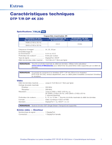 DTP T DP 4K 230 | Extron DTP R DP 4K 230 spécification | Fixfr