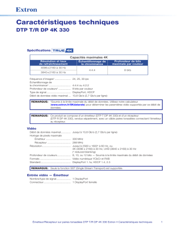 DTP T DP 4K 330 | Extron DTP R DP 4K 330 spécification | Fixfr