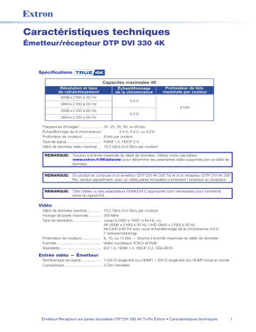 DTP DVI 4K 330 Rx | Extron DTP DVI 4K 330 Tx spécification | Fixfr