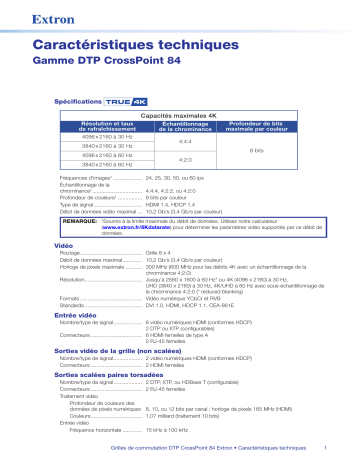 Extron DTP CrossPoint 84 spécification | Fixfr