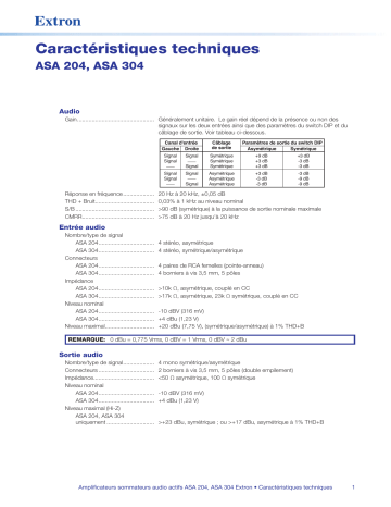 ASA 204 | Extron ASA 304 spécification | Fixfr