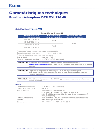 DTP DVI 4K 230 Rx | Extron DTP DVI 4K 230 Tx spécification | Fixfr