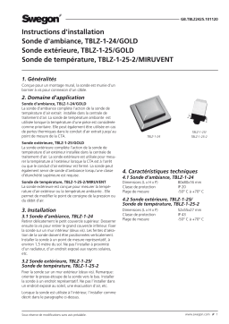 Swegon TBLZ-1-24/TBLZ-1-25 Capteur temp. ambiante/capteur temp. extérieure Mode d'emploi