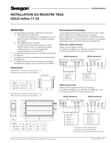 Swegon TBSA Damper Mode d'emploi | Fixfr
