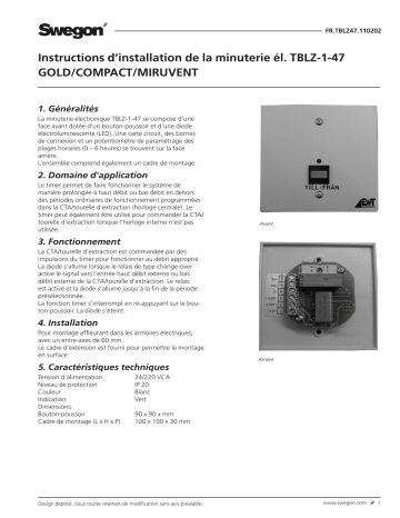 Swegon TBLZ-1-47 Minuterie électronique Mode d'emploi | Fixfr