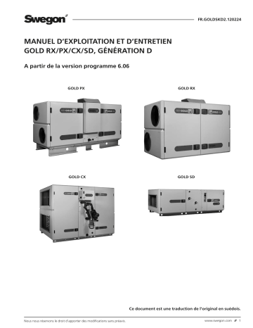 Swegon GOLD RX/PX/CX/SD Mode d'emploi | Fixfr