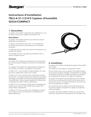 Swegon TBLZ-4-31-1/2/4 Capteur d’humidité Mode d'emploi | Fixfr