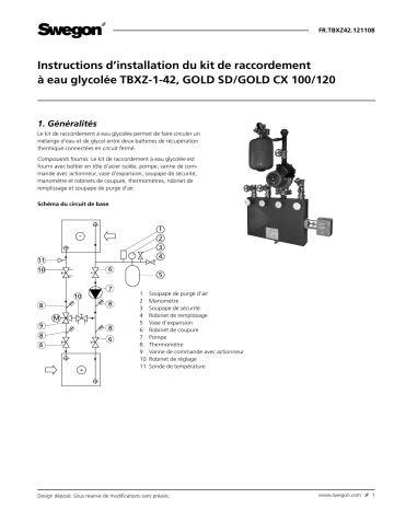 Swegon TBXZ-1-42 Sous-station hydraulique Mode d'emploi | Fixfr