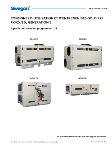 Swegon GOLD RX/PX/CX/SD Mode d'emploi | Fixfr