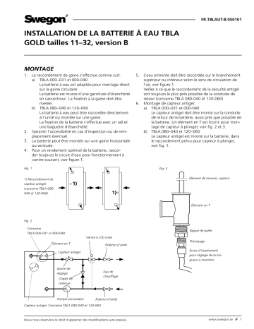 Swegon TBLA Air heater Mode d'emploi | Fixfr