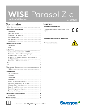 Swegon WISE Parasol Zenith c Mode d'emploi | Fixfr