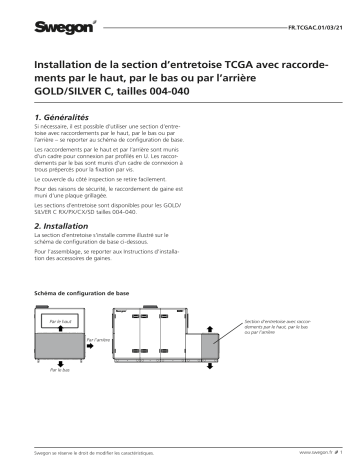 Swegon TCGAC Section d’entretoise TCGA avec raccordements par le haut Mode d'emploi | Fixfr