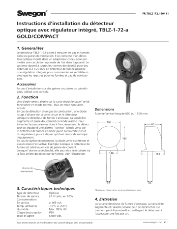 Swegon TBLZ-1-72-a Détecteur optique avec régulateur intégré Mode d'emploi | Fixfr