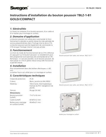 Swegon TBLZ-1-81-a Bouton poussoir Mode d'emploi | Fixfr