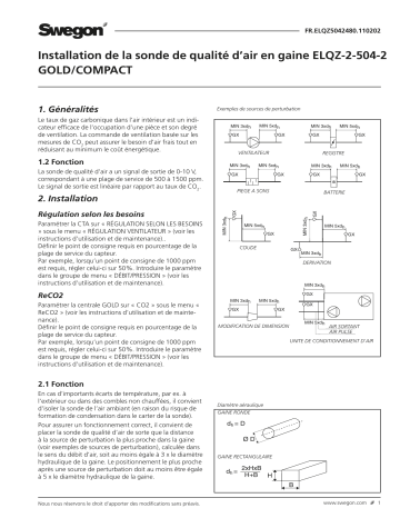 Swegon ELQZ-2-504-2 Sonde de qualité d'air Mode d'emploi | Fixfr