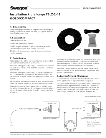 Swegon TBLZ-2-13 Kit câble d’extension Mode d'emploi | Fixfr