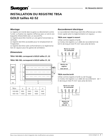 Swegon TBSA Damper Mode d'emploi | Fixfr
