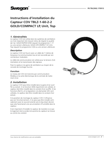 Swegon TBLZ-1-60-2-2 VOC sensor Mode d'emploi | Fixfr