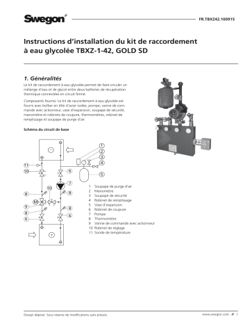 Swegon TBXZ-1-42 Sous-station hydraulique Mode d'emploi | Fixfr