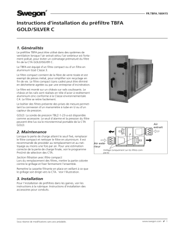 Swegon TBFA Préfiltre Mode d'emploi | Fixfr