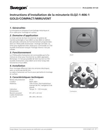 Swegon ELQZ-1-406-1 Minuterie Mode d'emploi | Fixfr
