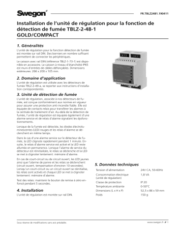 Swegon TBLZ-2-48-1 Unité de régulation pour la fonction de détection de fumée Mode d'emploi | Fixfr