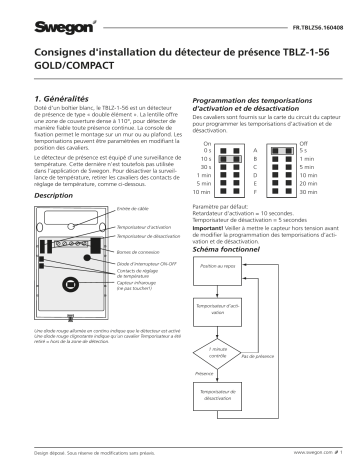 Swegon TBLZ-1-56 Détecteur de présence Mode d'emploi | Fixfr