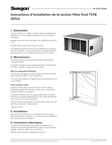 Swegon TCFB Final filter Mode d'emploi | Fixfr