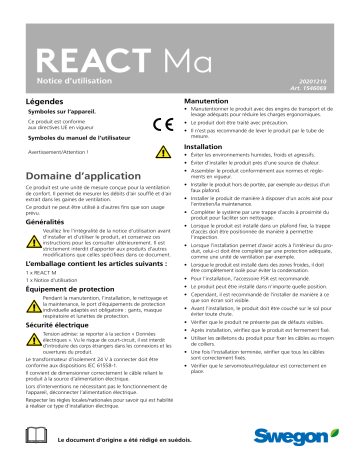 Swegon REACT Ma Mode d'emploi | Fixfr