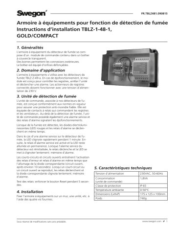 Swegon TBLZ-1-48-1 Armoire électrique pour détection de fumée Mode d'emploi | Fixfr