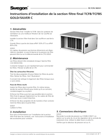 Swegon TCFB Section filtre final Mode d'emploi | Fixfr