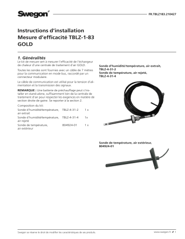 Swegon TBLZ-1-83 Mesure d’efficacité Mode d'emploi | Fixfr