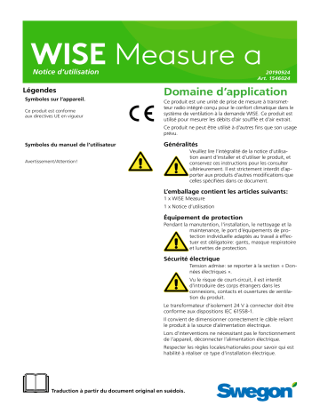 Swegon WISE Measure a Mode d'emploi | Fixfr