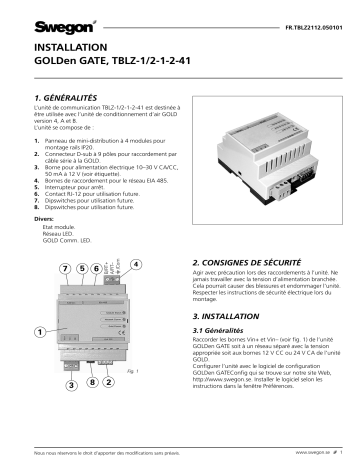 Swegon TBLZ-1/2-1-2-41 Mode d'emploi | Fixfr