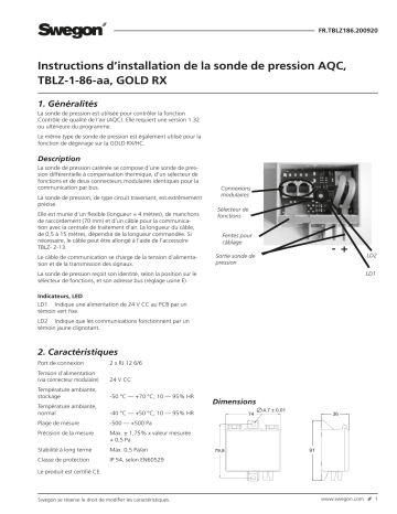 Swegon tblz-1-86 Sonde de pression AQC Mode d'emploi | Fixfr