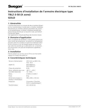 Swegon TBLZ-3-50 Armoire électrique Mode d'emploi | Fixfr