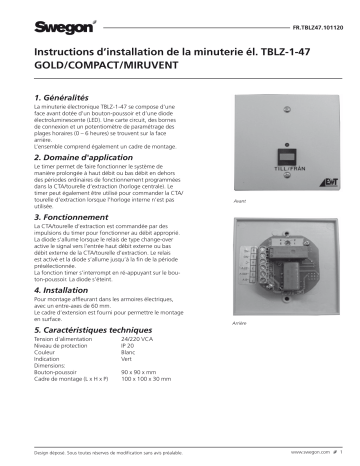 Swegon TBLZ-1-47 Minuterie électronique Mode d'emploi | Fixfr