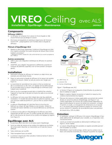 Swegon VIREO Ceiling + ALS Mode d'emploi | Fixfr