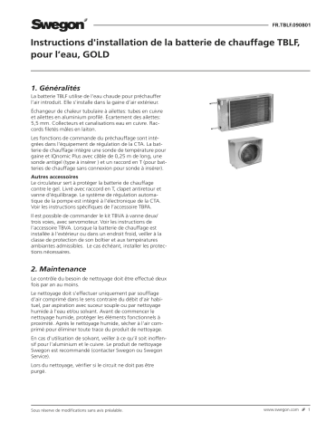 Swegon TBLF/TCLF Batterie de préchauffage Mode d'emploi | Fixfr