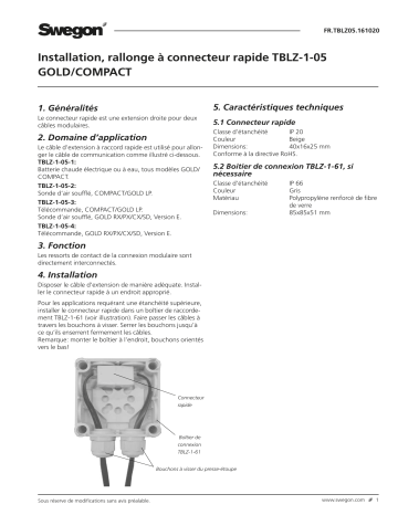 Swegon TBLZ-1-05 Câble d’extension Mode d'emploi | Fixfr