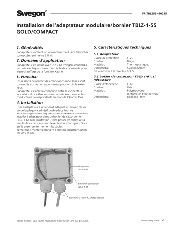 Swegon TBLZ-1-55 Adaptateur Mode d'emploi | Fixfr