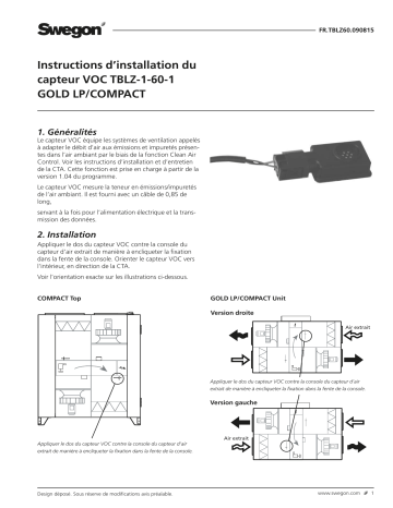 Swegon TBLZ-1-60-1 Détecteur COV Mode d'emploi | Fixfr