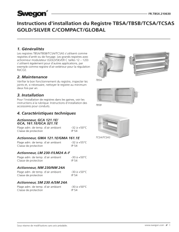 Swegon TBSA/TBSB/TCSA Registre Mode d'emploi | Fixfr